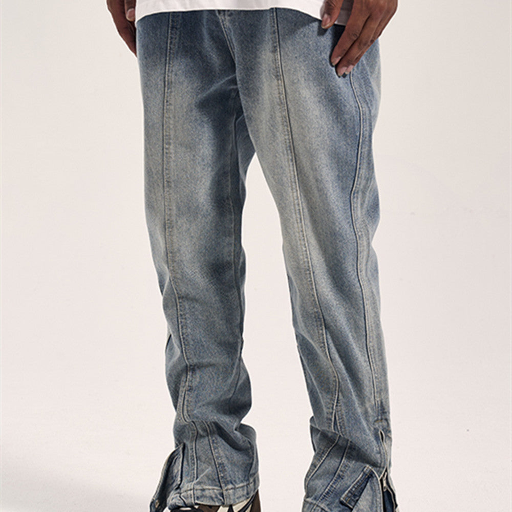 High Street Distressed 3D Cut Jeans With Side Zipper