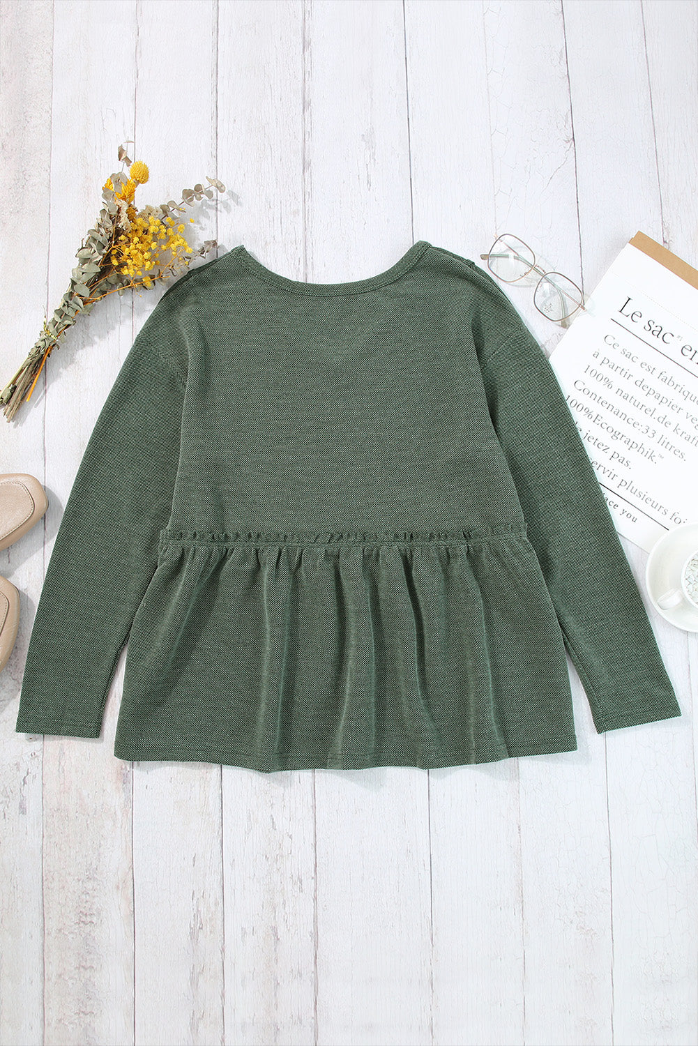 Peplum V-Neck Long Sleeve T-Shirt 