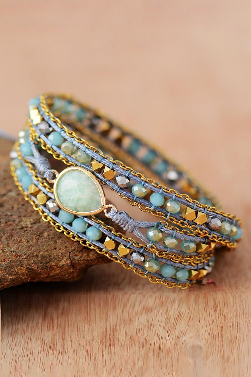 Handmade Teardrop Shape Triple Layer Beaded Bracelet 