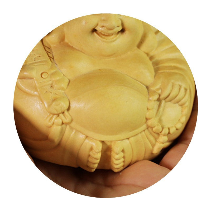 Boxwood Carving Maitreya Buddha Laughing Buddha Hand Piece Lucky Small Ornament