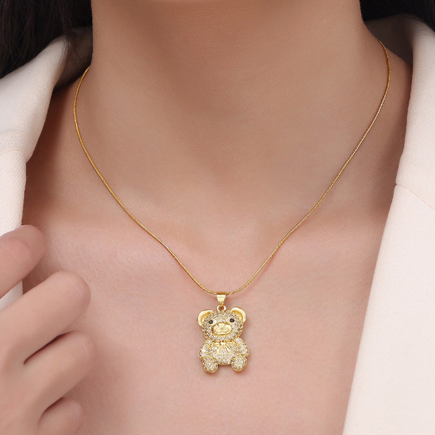 Titanium Steel Gold-Plated Bear Pendant Necklace 