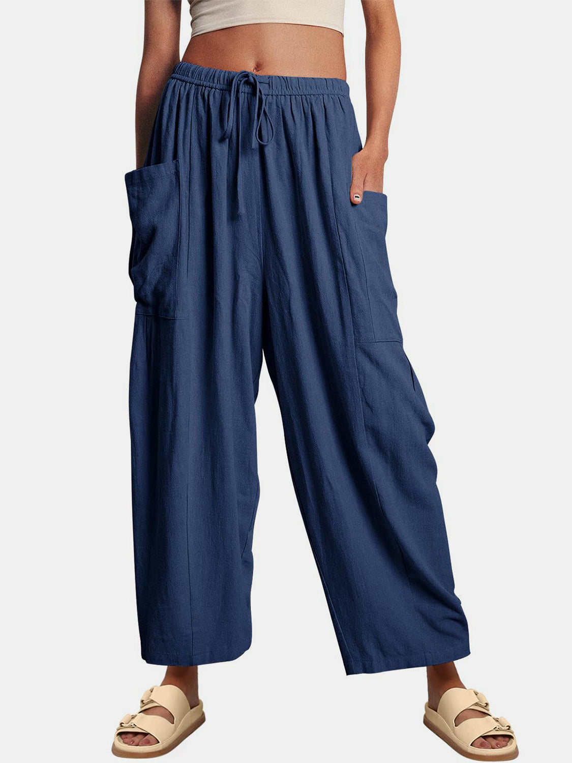 Full Size Wide Leg Pants with Pockets - Babbazon New Products