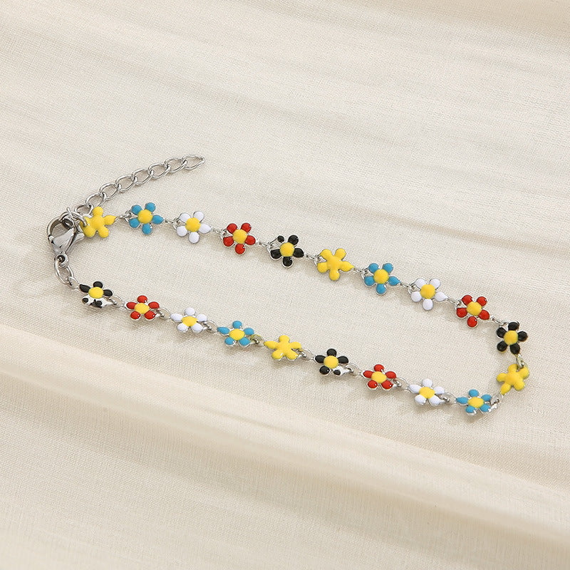 Flower & Cross Stainless Steel Bracelet 