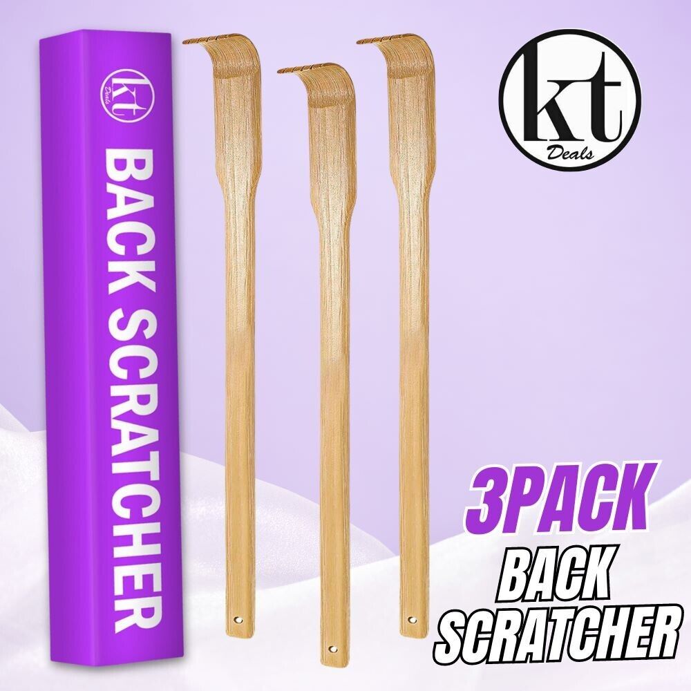 3 PCS Natural Bamboo Back Scratcher Long Reach Pick Itch Relief Tool Portable US