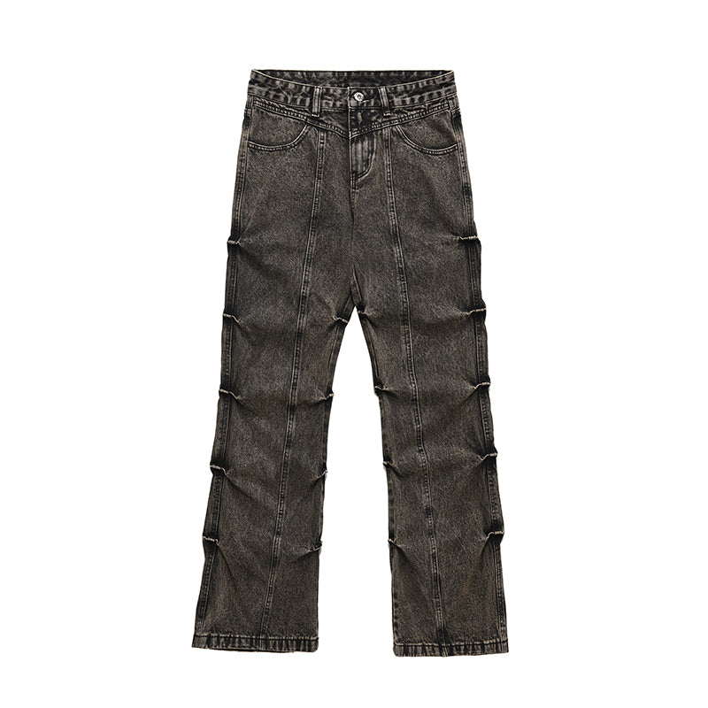 Men's Worn Looking Washed-out Vintage Crumpled Skinny Jeans