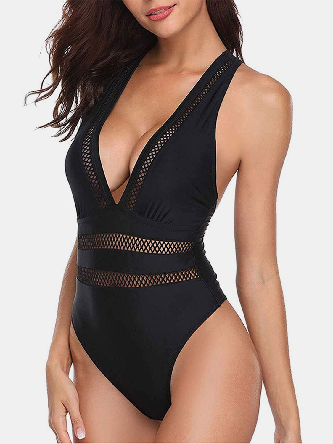 Crisscross Plunge Wide Strap One-Piece Swimwear 