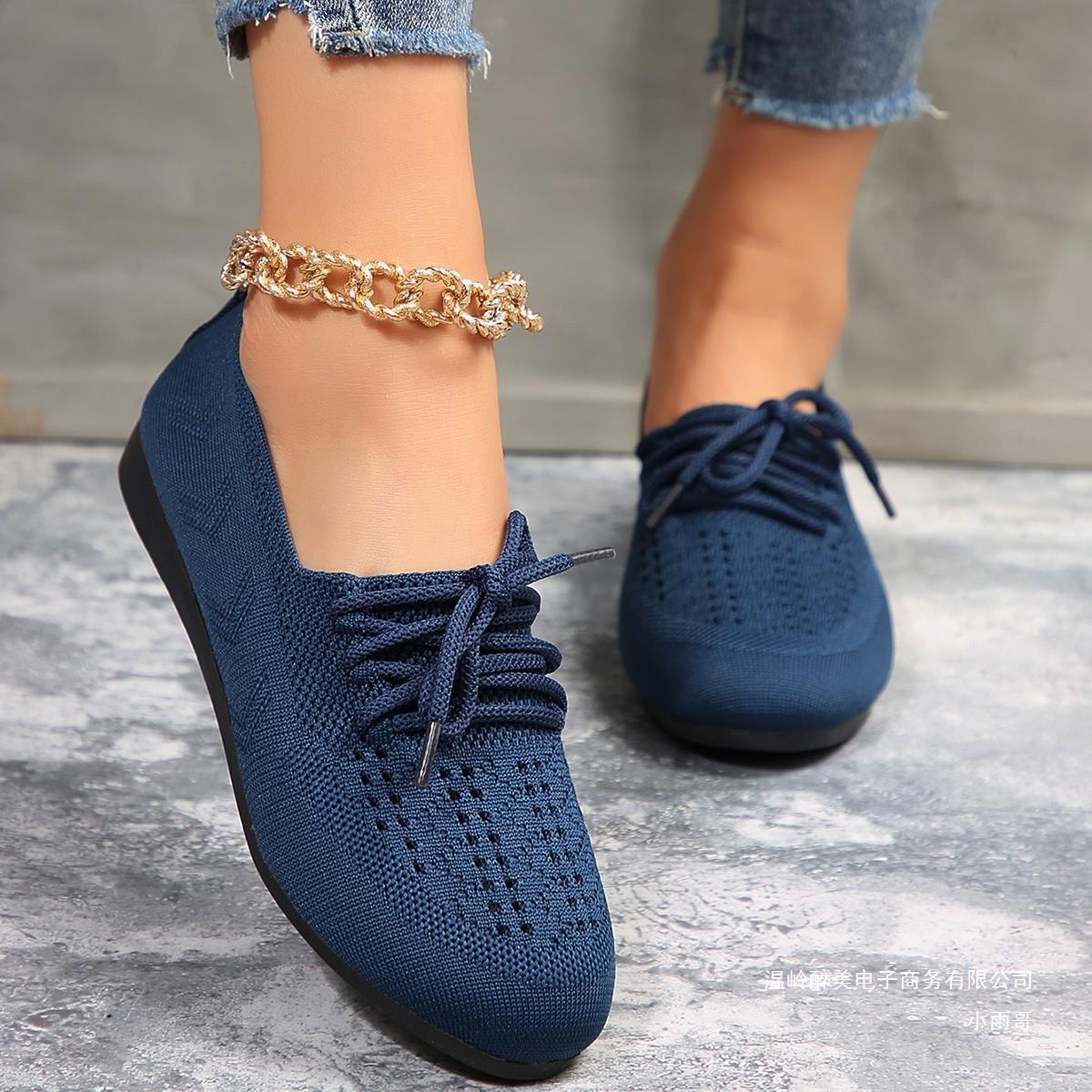 Lace-up Flats Women Fashion Breathable Lazy Mesh Shoes 