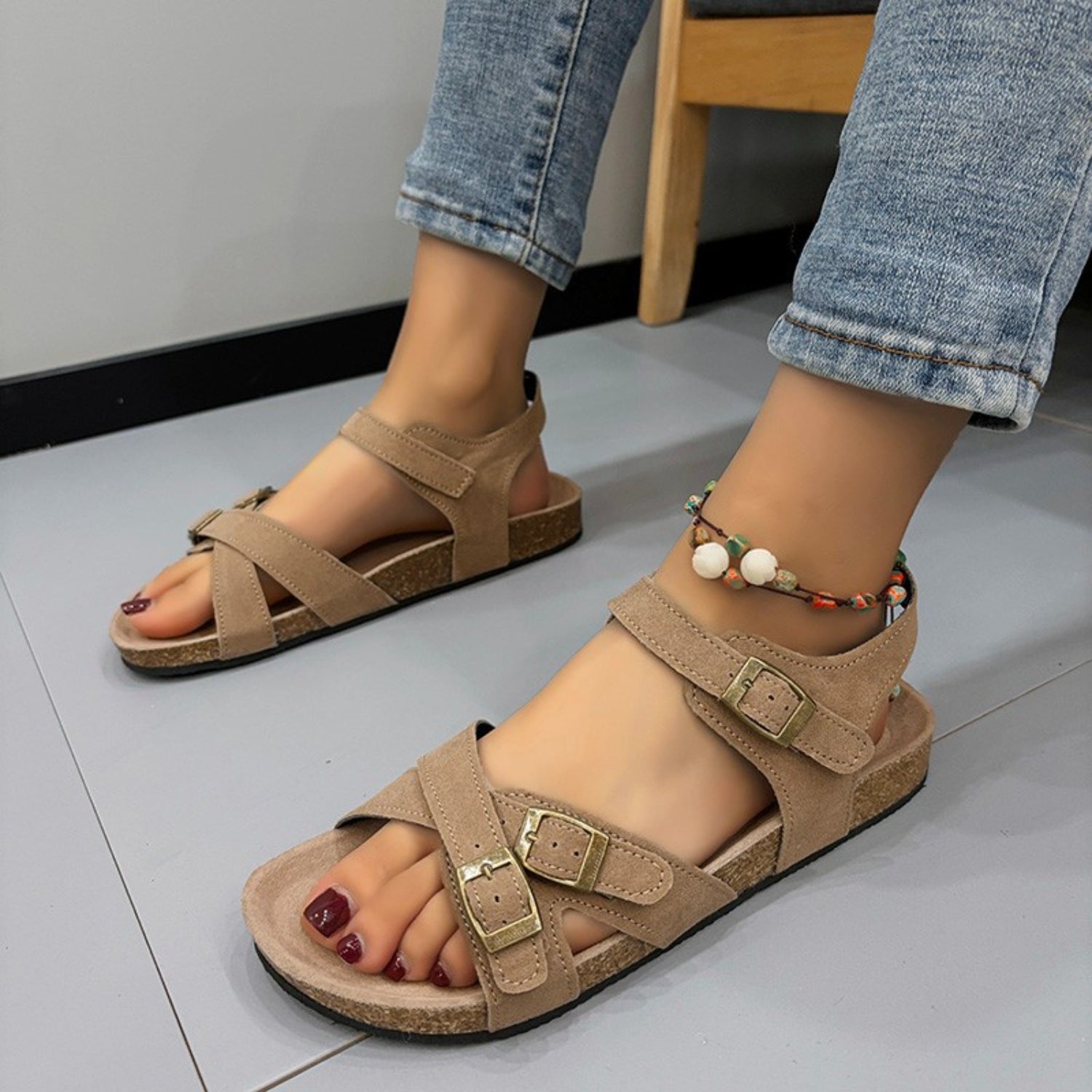 Open Toe Flat Buckle Sandals - Babbazon New Products