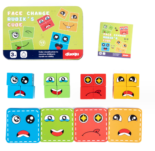 Wooden Expressions Toy - Magic Cube Face Pattern Building Blocks