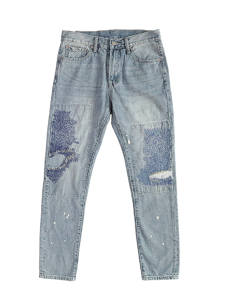 Heavy Industry Electric Embroidery Burnt Fitted Jeans