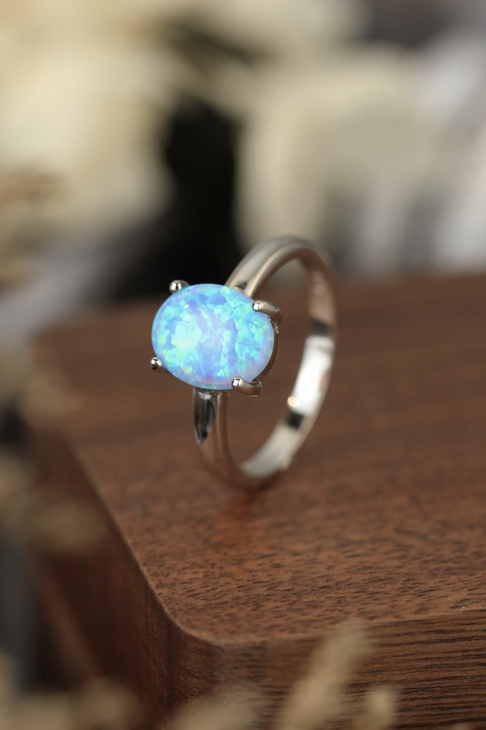 925 Sterling Silver Opal Solitaire Ring 