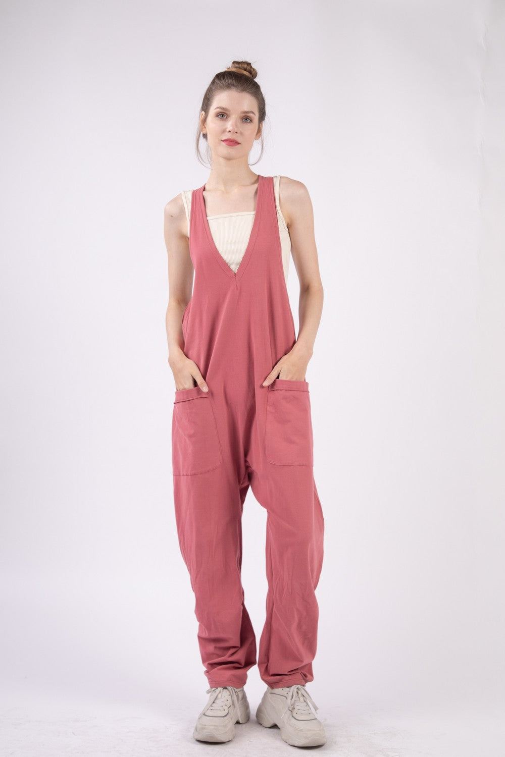 VERY J Plunge Sleeveless Jumpsuit with Pockets - Babbazon New Products