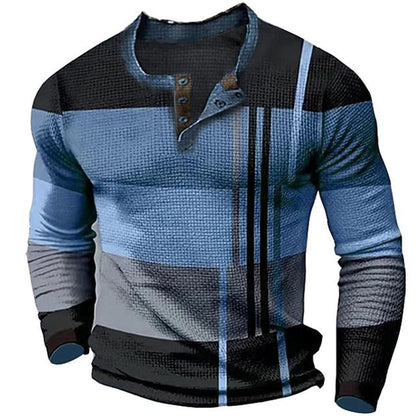 European And American Printed Three-button Long-sleeved Pullover