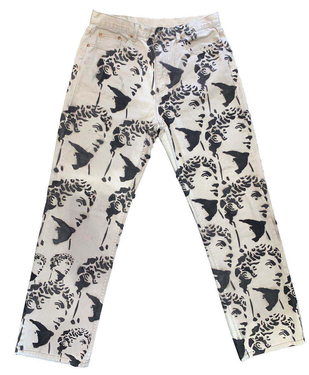 Men's Pants Loose Polished White Washed Straight Tie Dye Denim Trousers