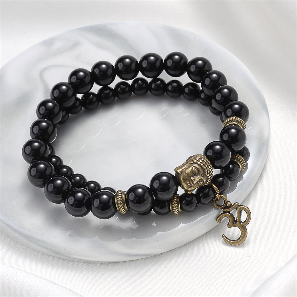 Male And Female Pictorial Stone Buddha Head Bracelet