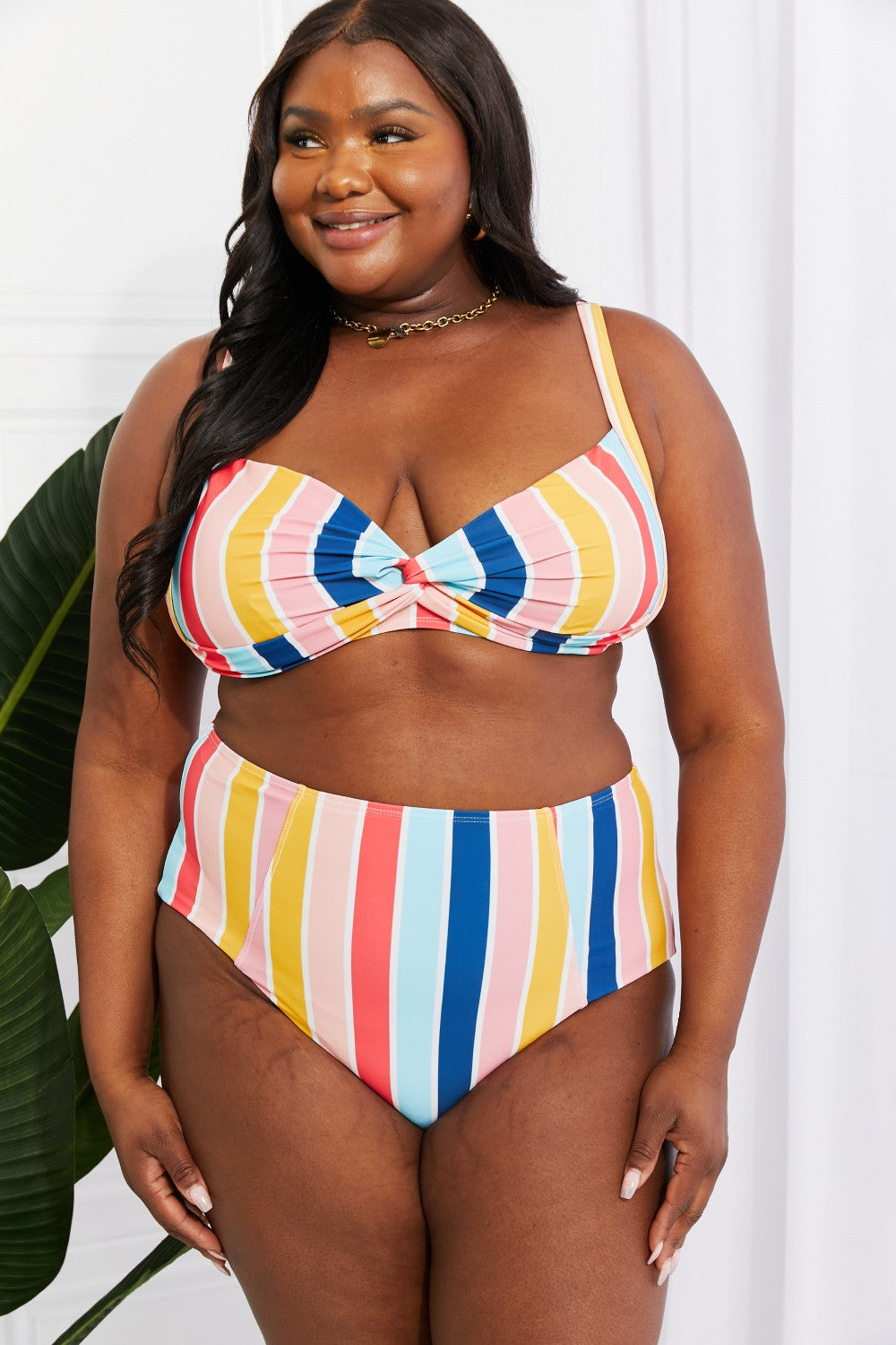 Marina West Swim Take A Dip Twist High-Rise Bikini in Stripe 