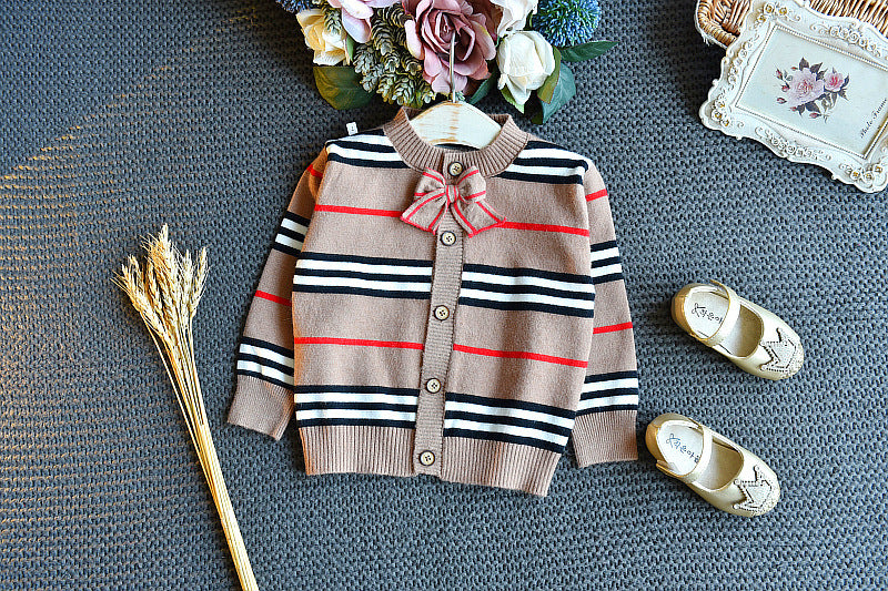 Girls Sweater Knit Striped Pleated Skirt Set