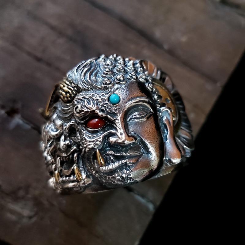 Half Devil Half Buddha Silver Ring Personality Silver Ring