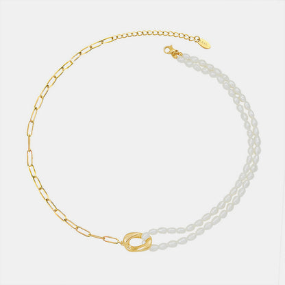 18K Gold-Plated Titanium Steel Pearl Necklace 