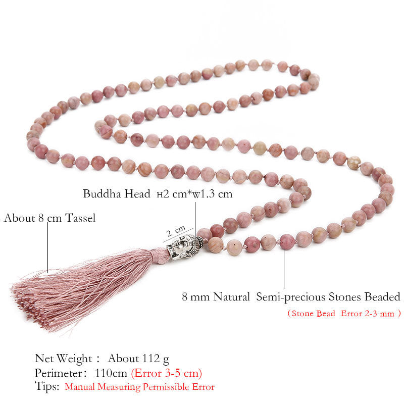 Semi-Precious Meditation Knotted Beaded Fringe Necklace