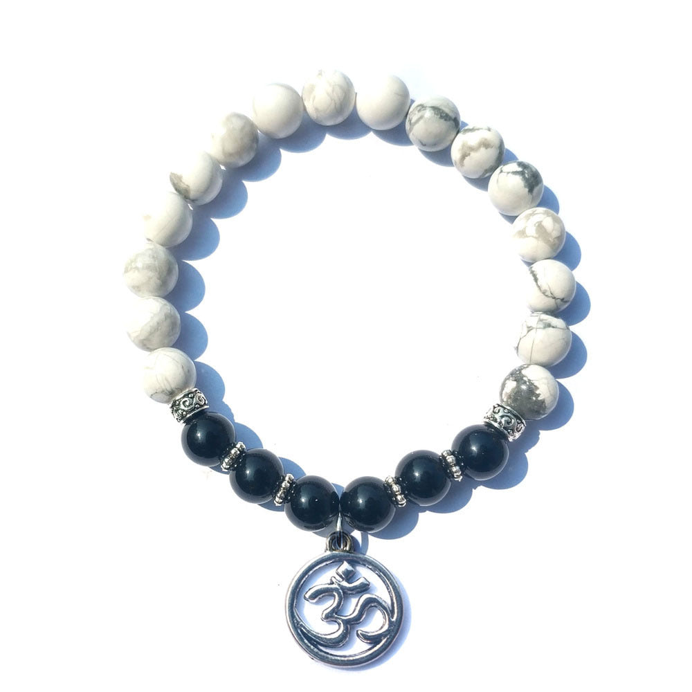 Black Agate White Pine Buddha Bead Energy Stone Bracelet