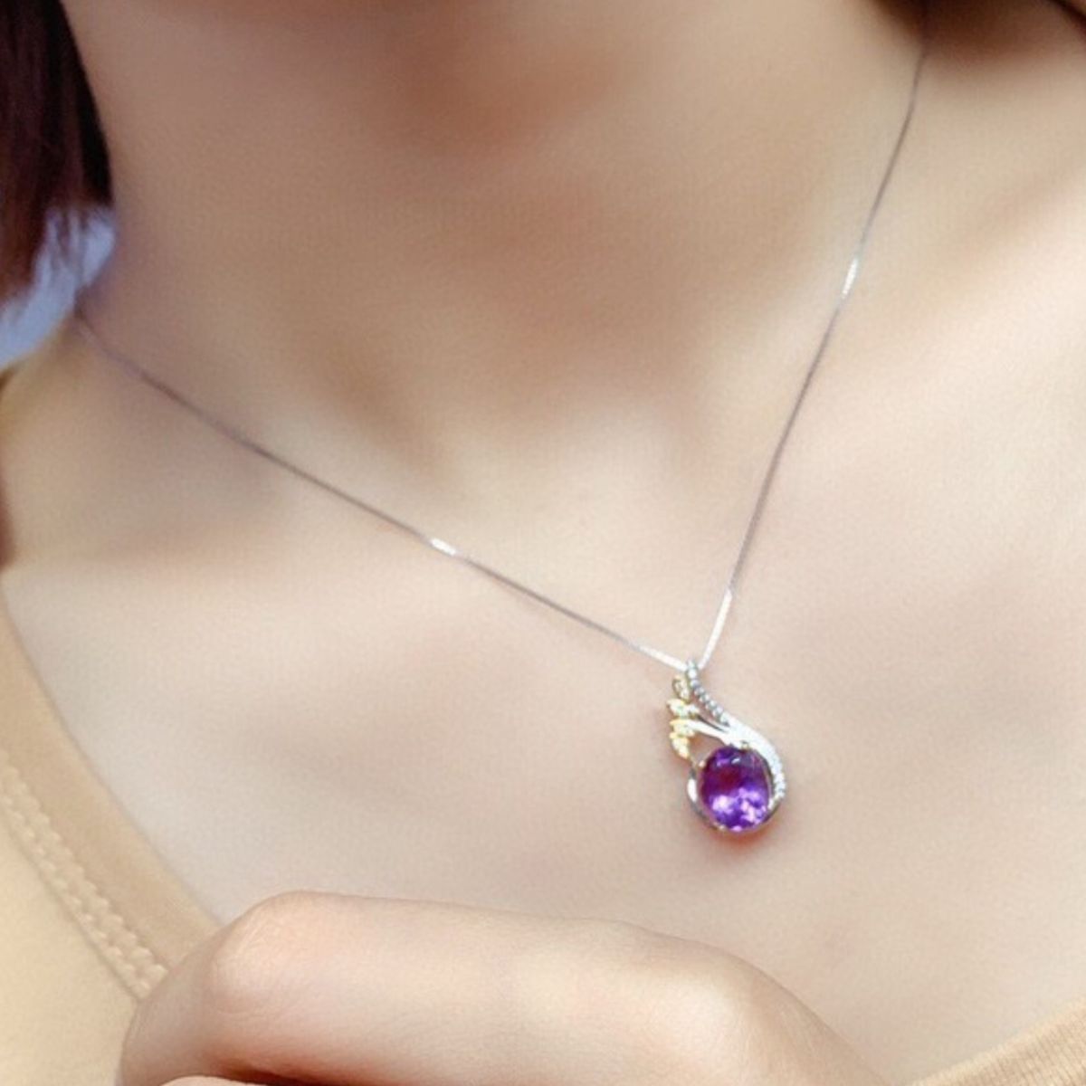 Silver-Plated Artificial Gemstone Pendant Necklace 