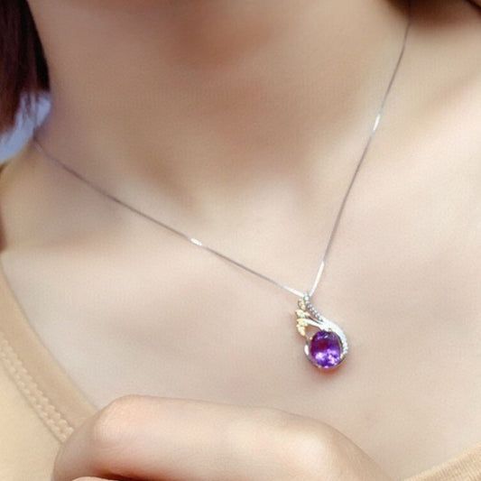 Silver-Plated Artificial Gemstone Pendant Necklace 