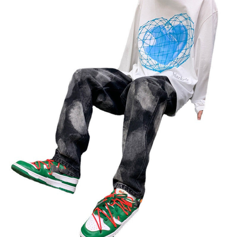 Men's Tie-dye Jeans Loose Straight And Mopping Wide Legs