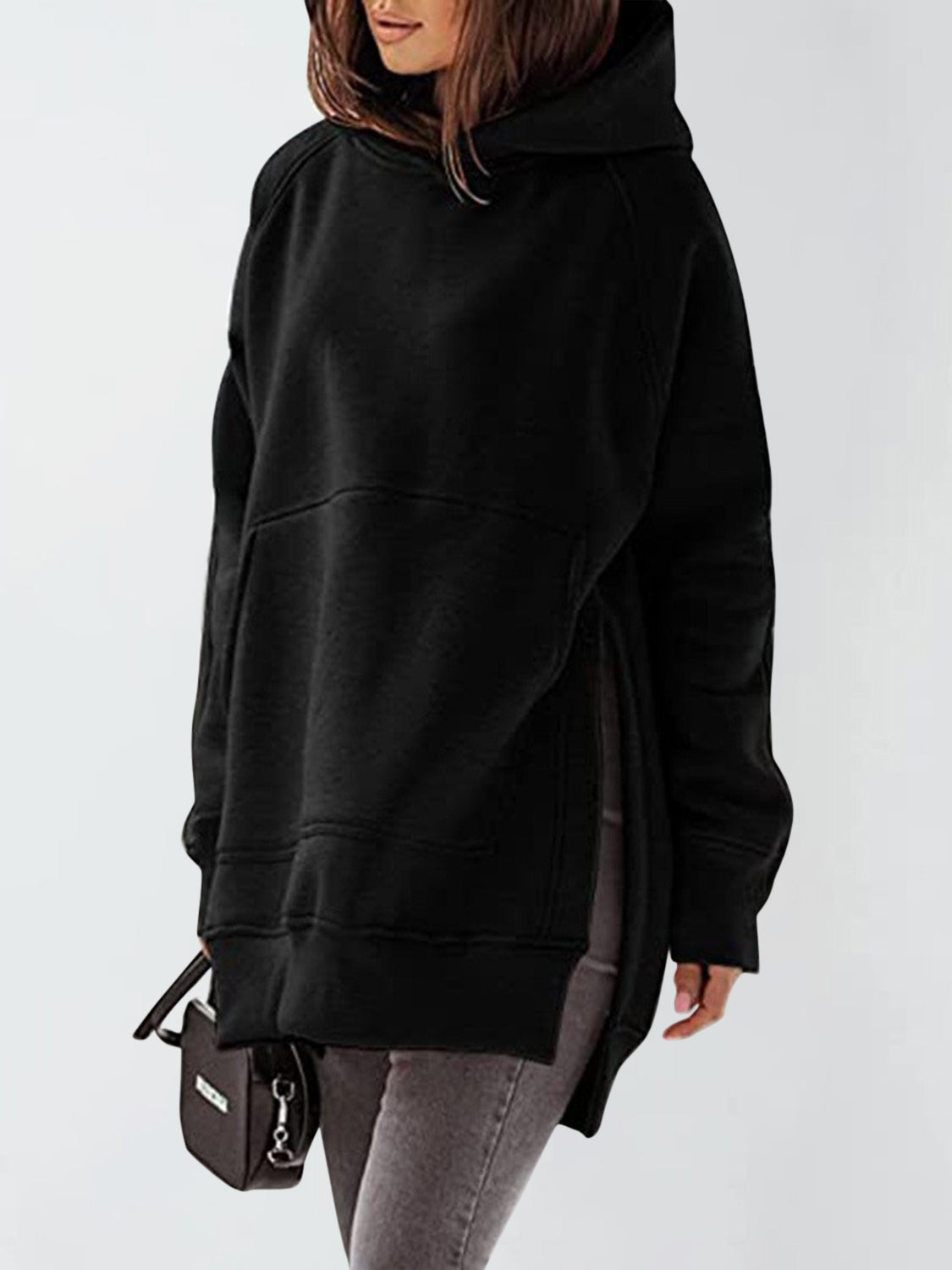 Slit Pocketed Raglan Sleeve Hoodie 