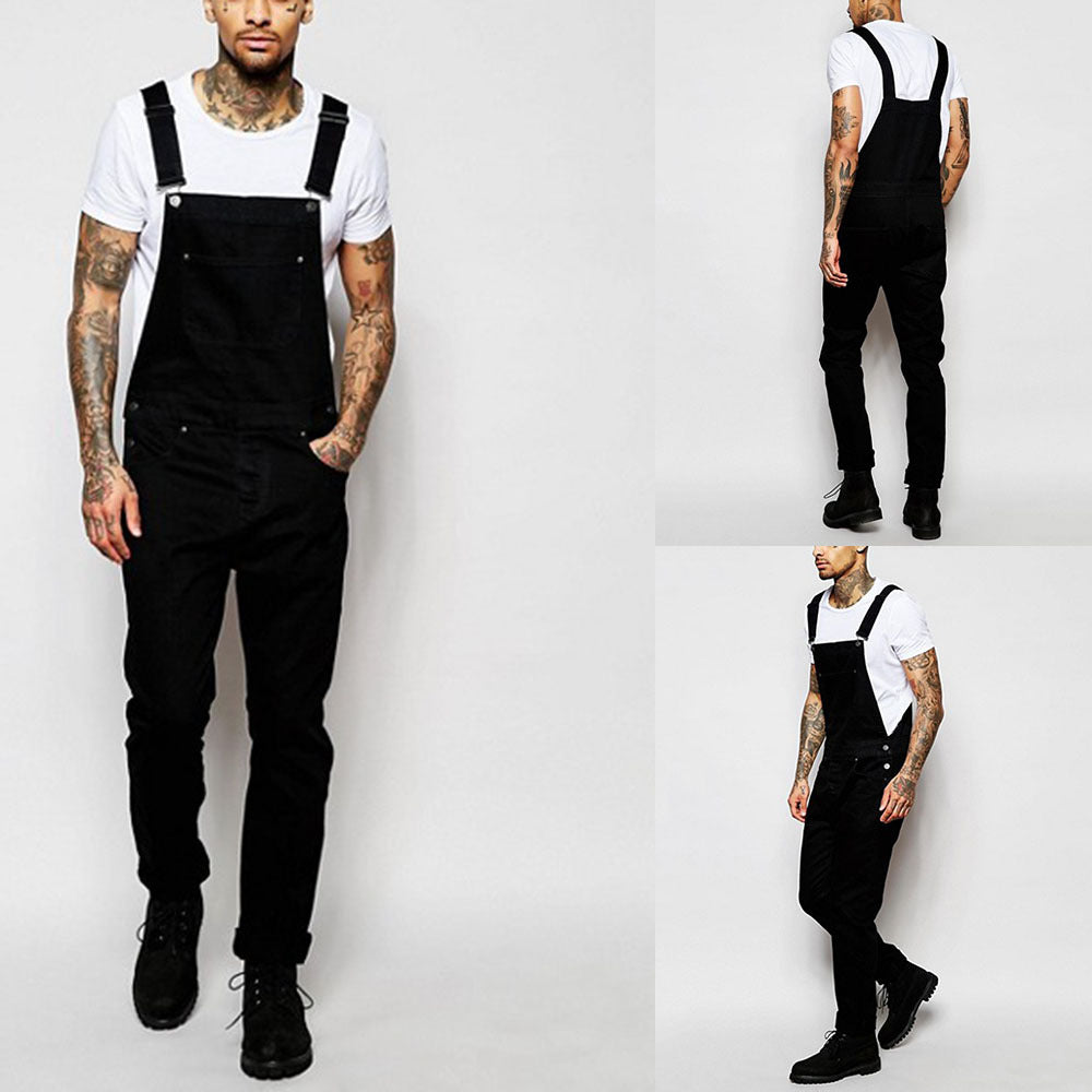 Fashionable men's suspender denim rompers