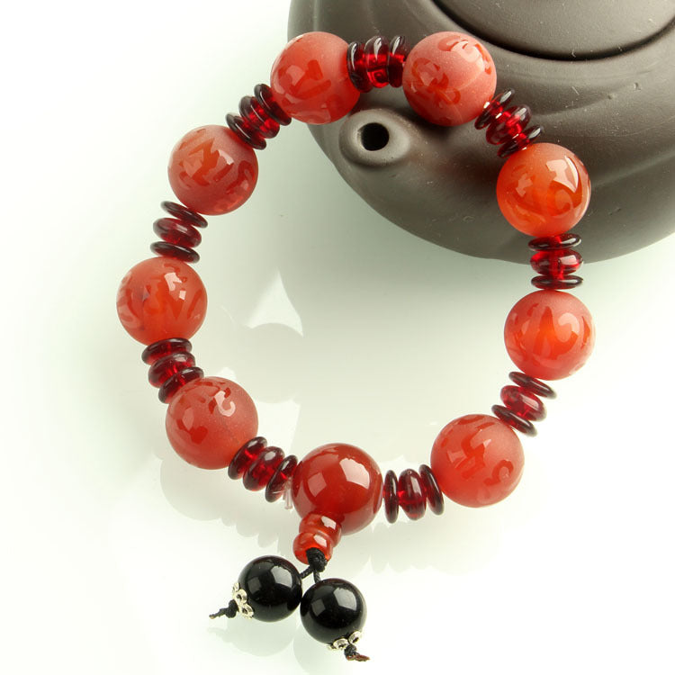 Men's Agate Hand String Old Agate Hand String Agate Bracelet With Buddha Head