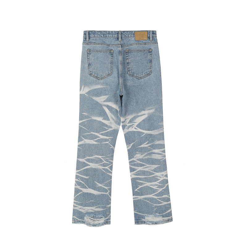 High Street Hip Hop Crinkled Lightning Ripped Whisker Jeans