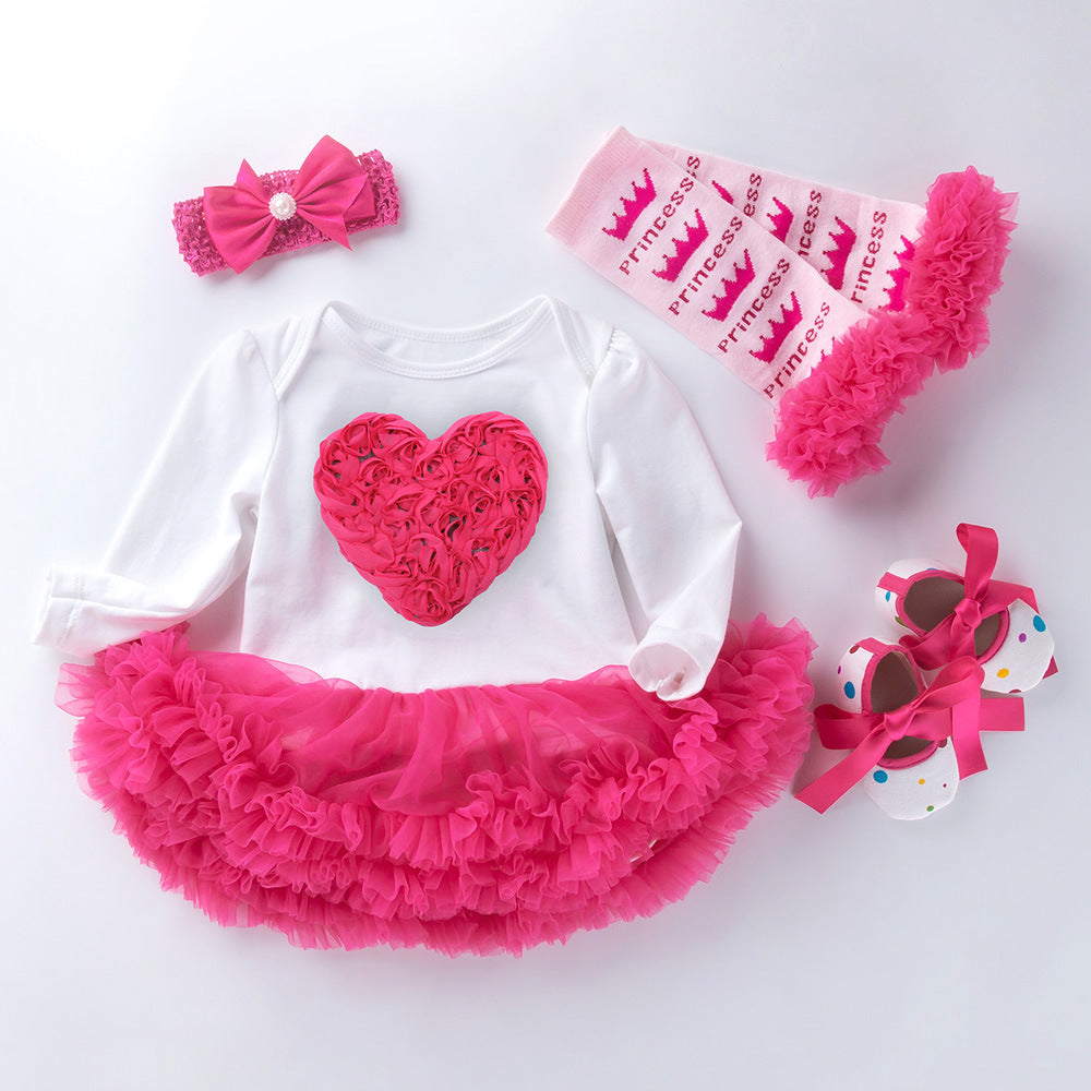 Infant Long Sleeve Cotton Rose Red For Girl Yarn Dress