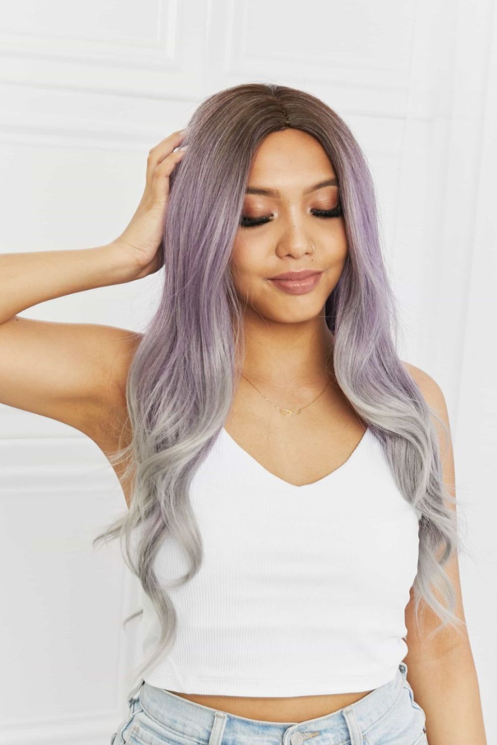 Elegant Wave Full Machine Synthetic Wigs in Purple 26'' 