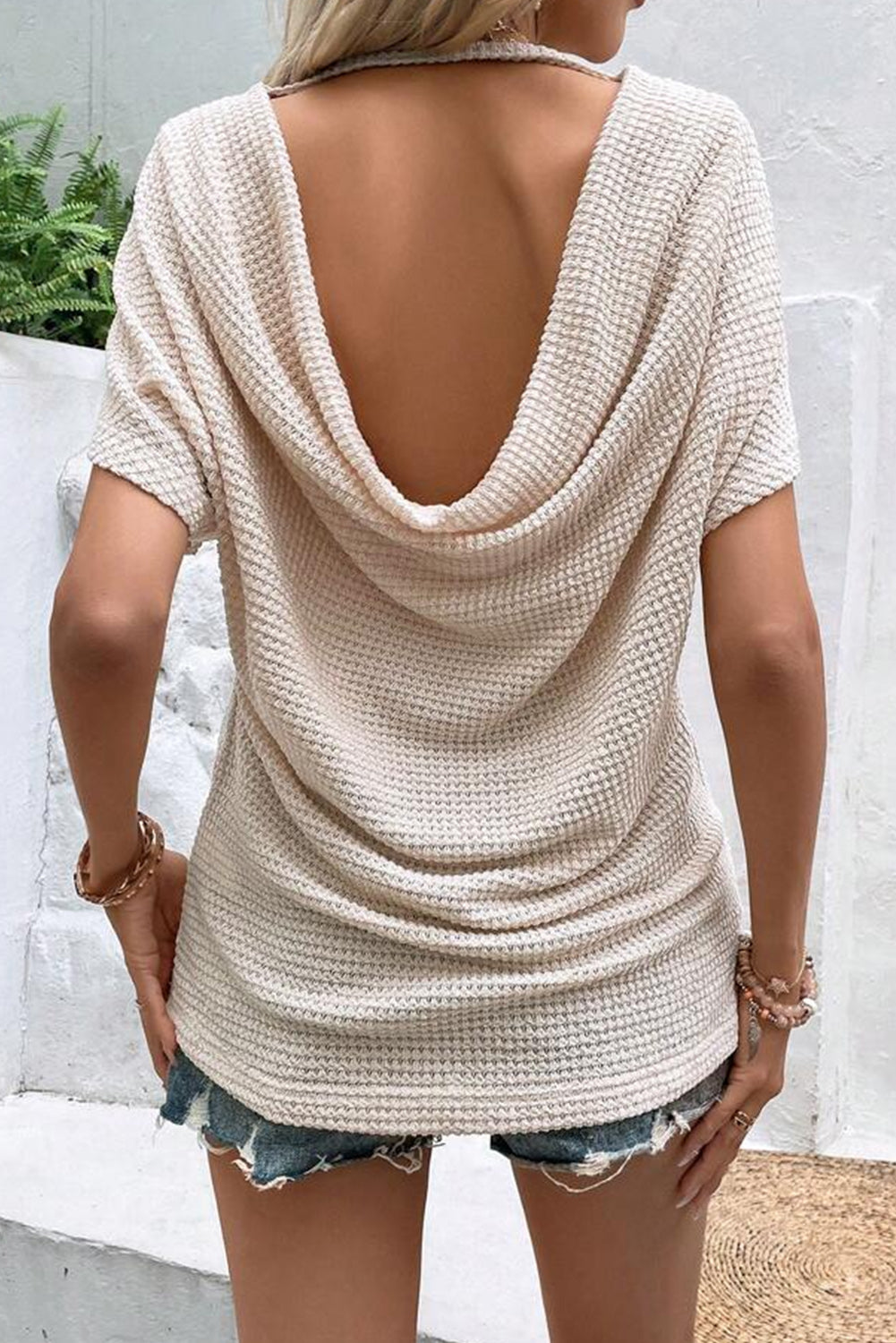 Backless Round Neck Short Sleeve T-Shirt - Babbazon new