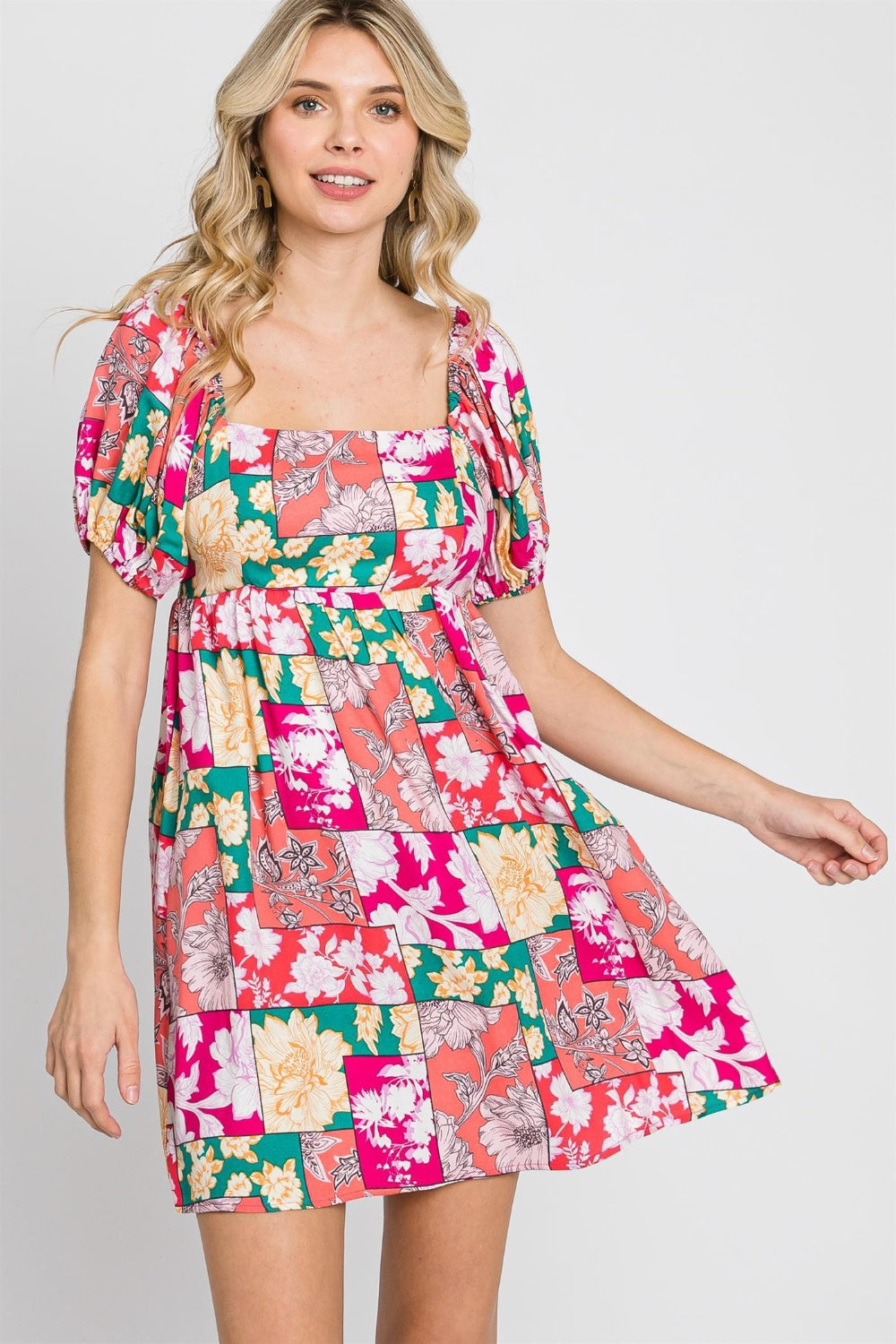 GeeGee Floral Ruff Sleeve Mini Dress - Babbazon New Products