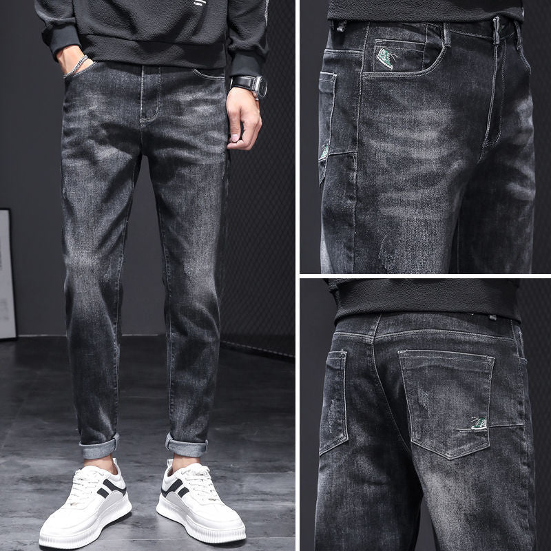 Stretch Slim Pants Korean Casual Trend All-match Black Pants Men