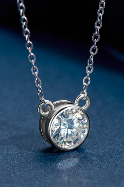 925 Sterling Silver 1 Carat Moissanite Round Pendant Necklace 