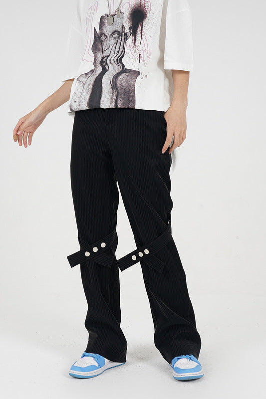 ActionHip-hop Button Straps Striped Casual Ins Drape Trousers