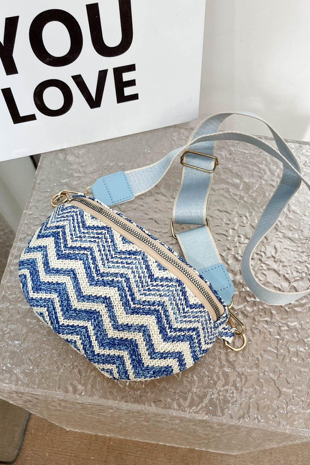 Adored Chevron Straw Sling Bag