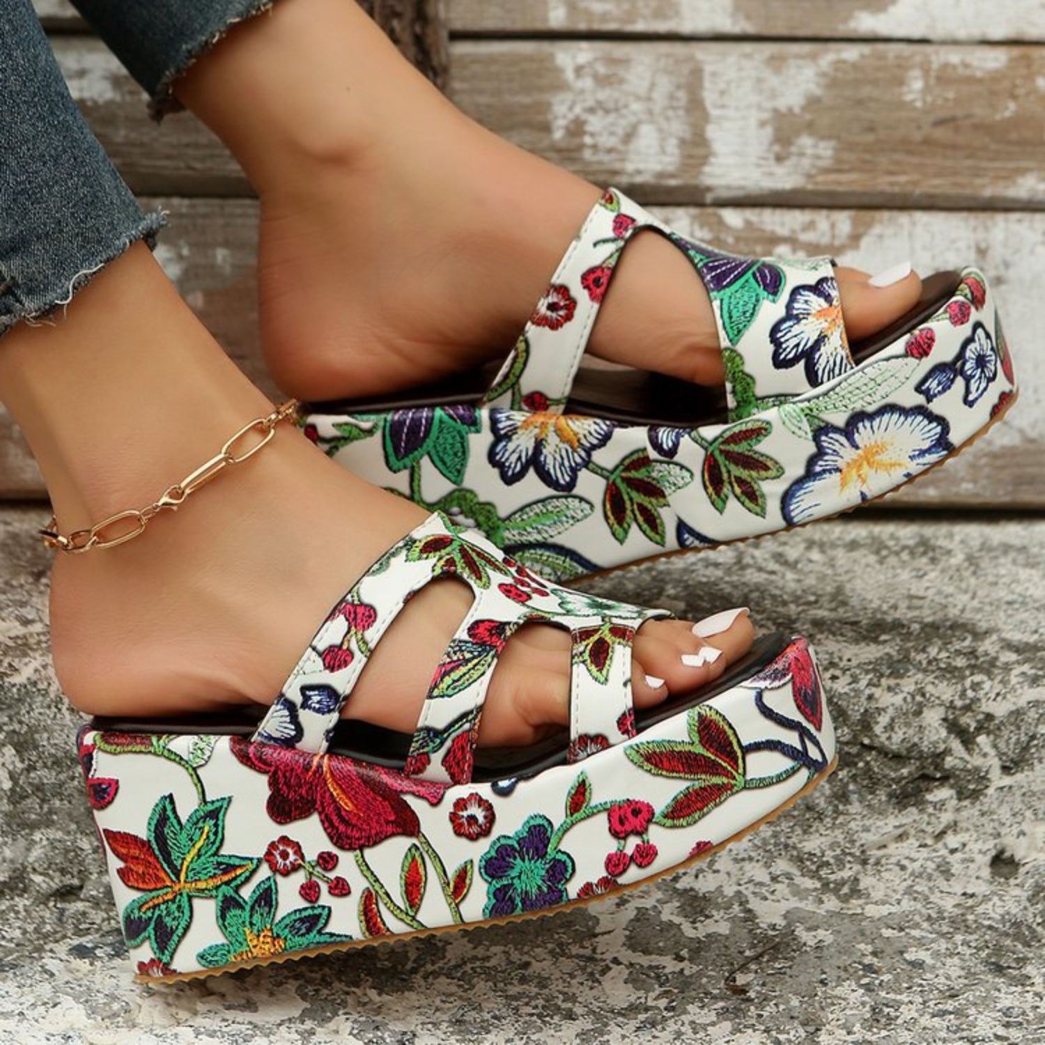 Cutout Floral Peep Toe Sandals - Babbazon New Products