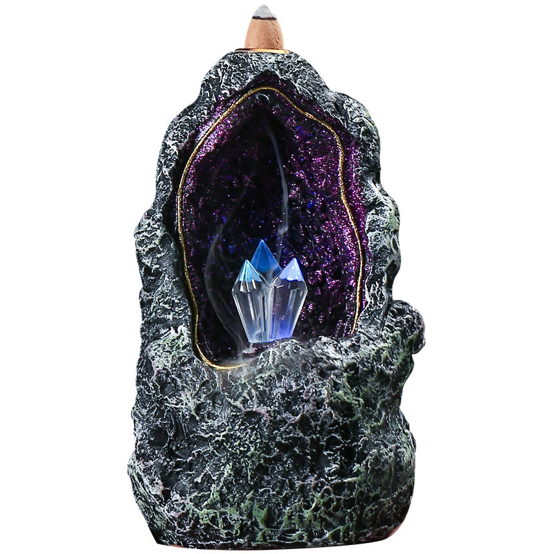 Creative Resin Backflow Incense Burner Crystal Cave LED Night Light