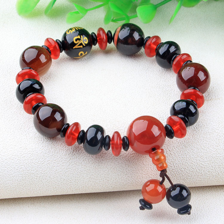 Men's Agate Hand String Old Agate Hand String Agate Bracelet With Buddha Head