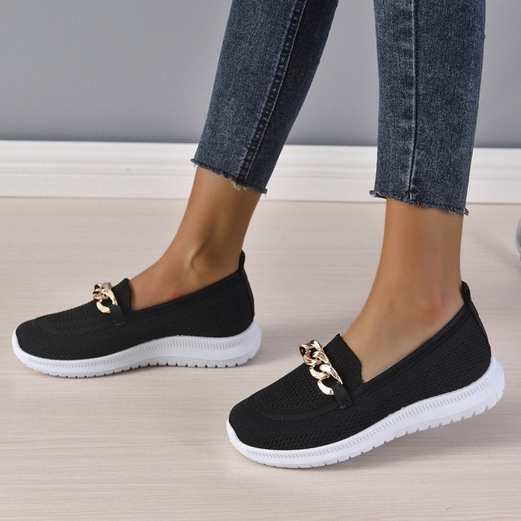 Chain Flats Shoes Women Mesh Sports Walking Shoes 