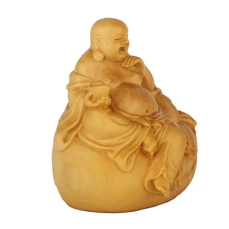 Sitting Bag Maitreya Buddha Statue Wooden Craft Ornament