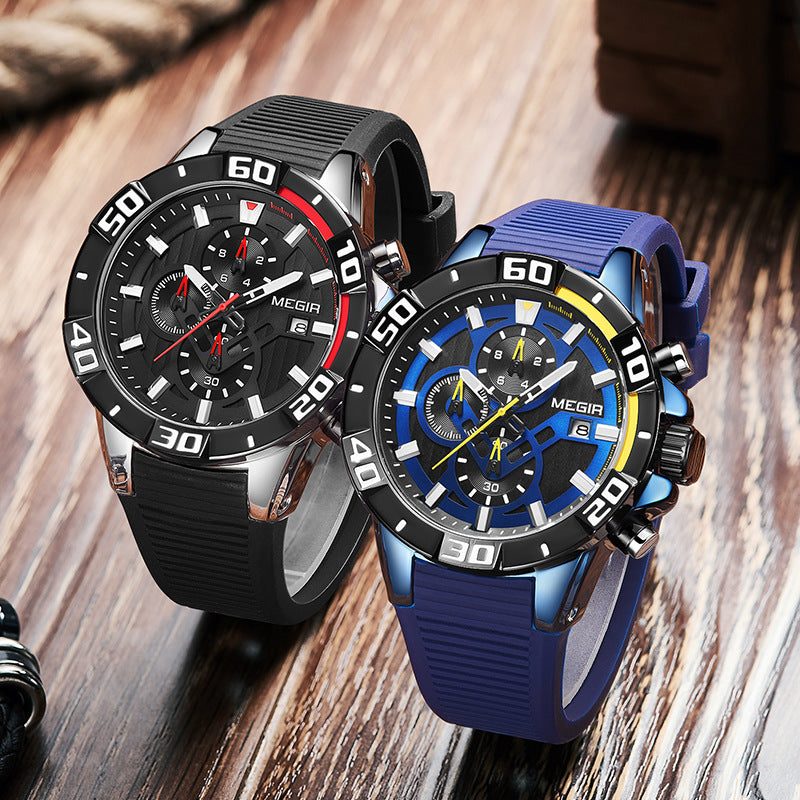 Fashion Luminous Multifunctional Chronograph Silicone Sports Watch Men