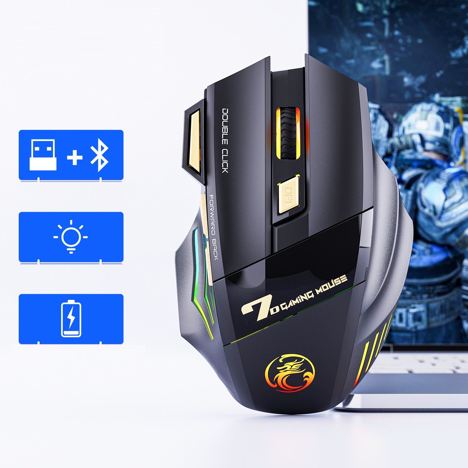 2.4G Silent Charging Colorful Breathing Light Wireless Gaming Mouse