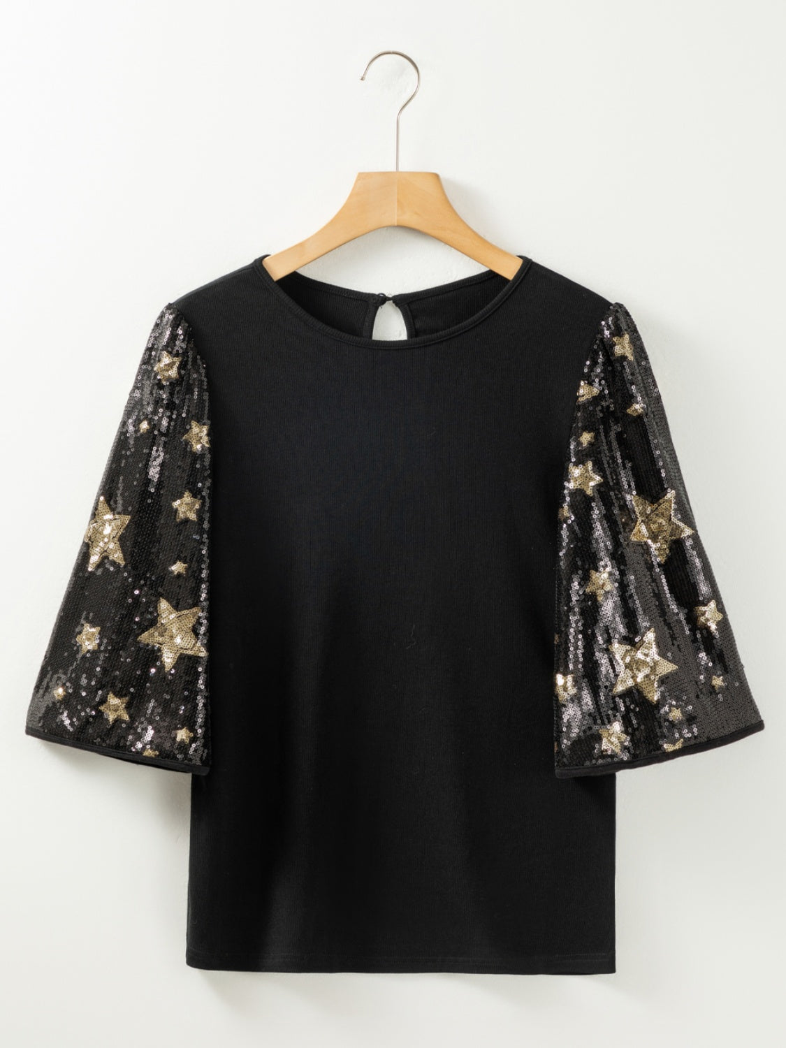 Sequin Round Neck Half Sleeve Blouse 