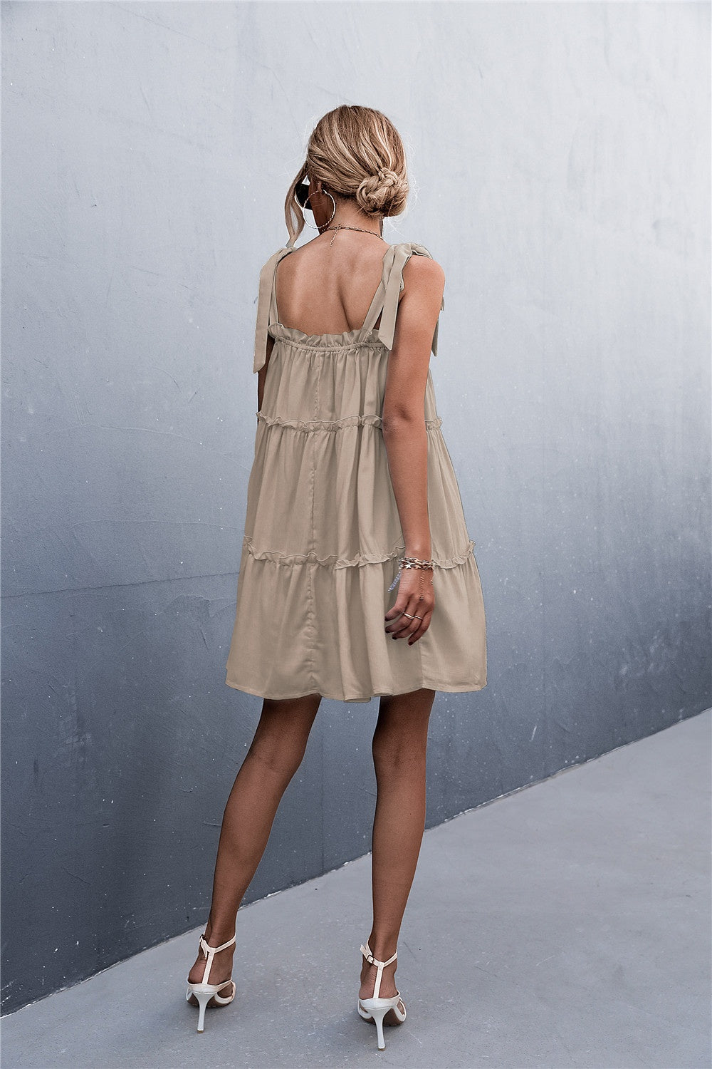 Frill Tiered Tie Shoulder Mini Cami Dress 