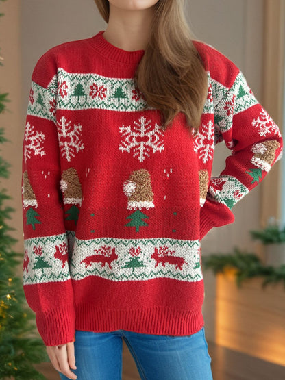 Christmas Element Round Neck Long Sleeve Sweater